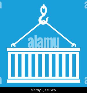Crane hook lifts container icon white Stock Vector
