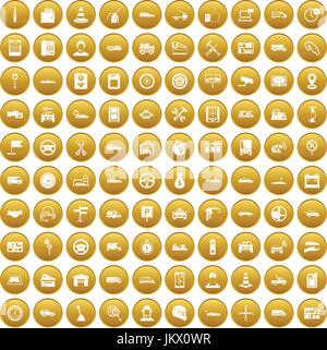 100 auto icons set gold Stock Vector