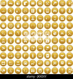100 auto service center icons set gold Stock Vector