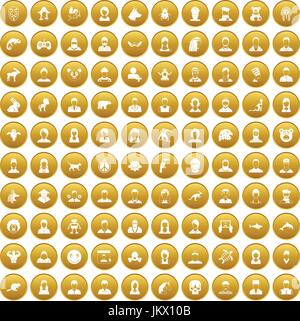 100 avatar icons set gold Stock Vector
