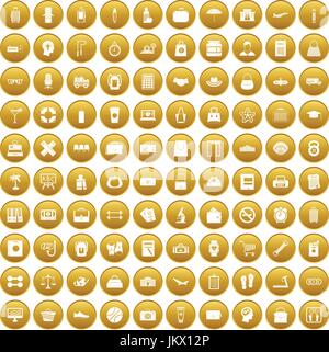 100 bag icons set gold Stock Vector