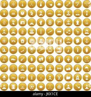 100 beard icons set gold Stock Vector