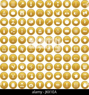 100 beauty product icons set gold Stock Vector