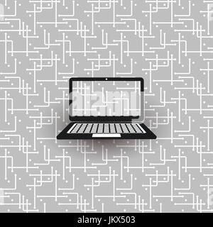 Networks, Connections, Mobility - Laptop on Black and White Mesh Pattern - Abstract Vector Background Stock Vector