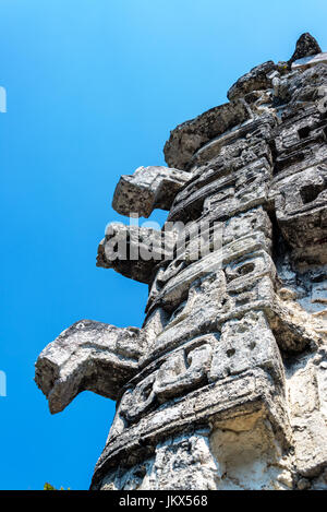 Closeup of details in a temple in the Mayan ruins of Chicanna, Mexico Stock Photo