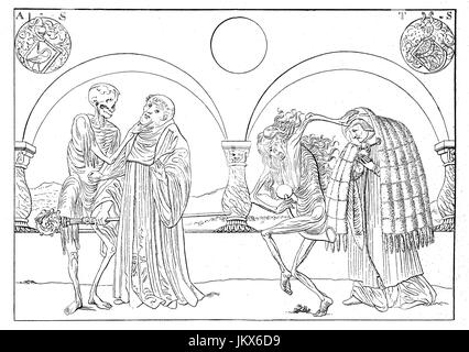 Digital improved:, The death brings monks and priests, illustration from the Bernese Totentanz by Nikolaus Manuel German, publication from the year 1882 Stock Photo