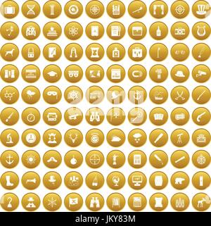 100 binoculars icons set gold Stock Vector