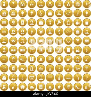100 birthday icons set gold Stock Vector
