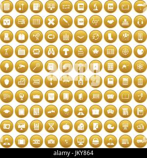 100 book icons set gold Stock Vector