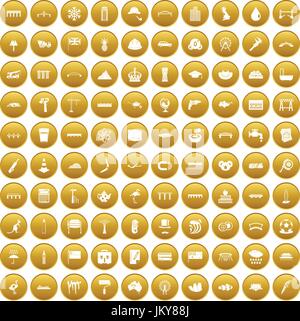 100 bridge icons set gold Stock Vector