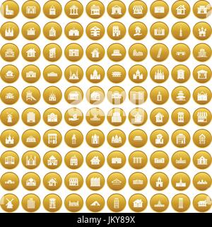 100 building icons set gold Stock Vector