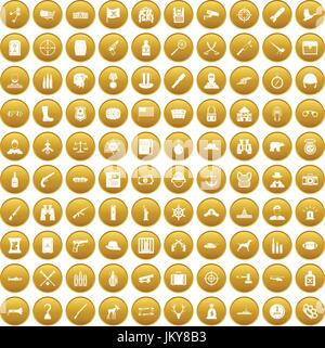 100 bullet icons set gold Stock Vector