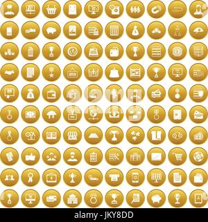 100 business icons set gold Stock Vector