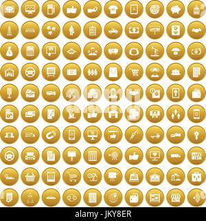 100 business icons set gold Stock Vector