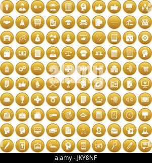 100 business strategy icons set gold Stock Vector