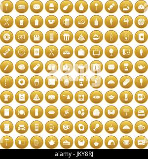 100 cafe icons set gold Stock Vector