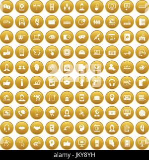 100 call center icons set gold Stock Vector
