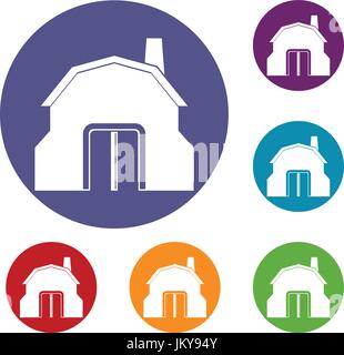 Blacksmith workshop building icons set Stock Vector