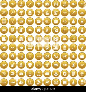 100 cat icons set gold Stock Vector