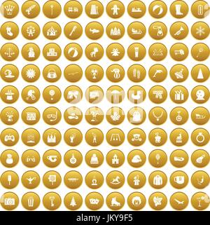 100 children icons set gold Stock Vector
