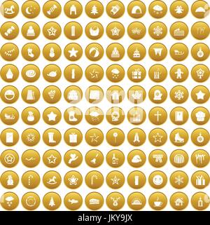 100 christmas icons set gold Stock Vector