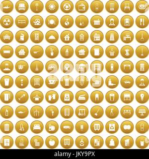 100 cleaning icons set gold Stock Vector