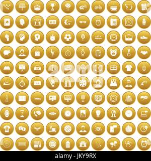 100 clock icons set gold Stock Vector