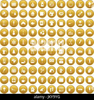 100 coffee icons set gold Stock Vector