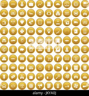 100 coin icons set gold Stock Vector