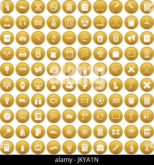 100 college icons set gold Stock Vector