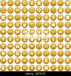 100 college icons set gold Stock Vector