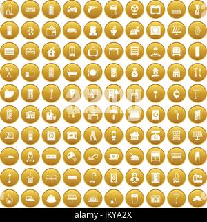 100 comfortable house icons set gold Stock Vector