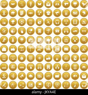 100 communication icons set gold Stock Vector