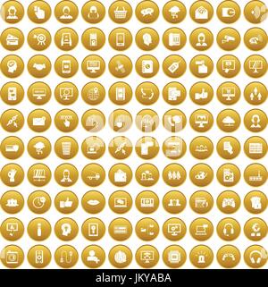 100 contact us icons set gold Stock Vector
