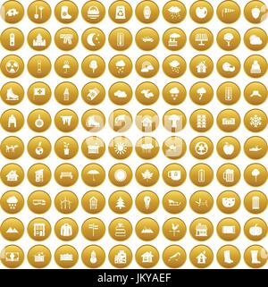 100 country house icons set gold Stock Vector