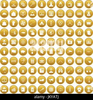 100 criminal offence icons set gold Stock Vector