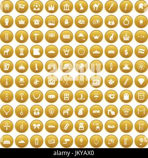 100 crown icons set gold Stock Vector