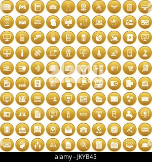 100 database icons set gold Stock Vector