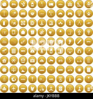 100 development icons set gold Stock Vector