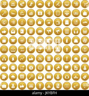 100 digital marketing icons set gold Stock Vector