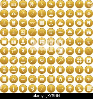 100 doctor icons set gold Stock Vector