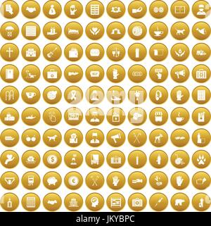 100 donation icons set gold Stock Vector
