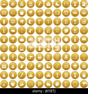 100 drawing icons set gold Stock Vector
