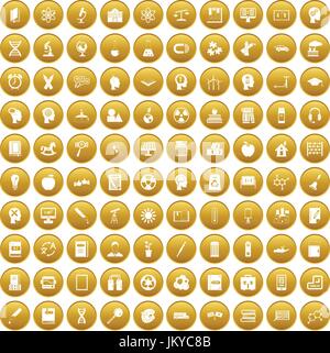 100 education icons set gold Stock Vector