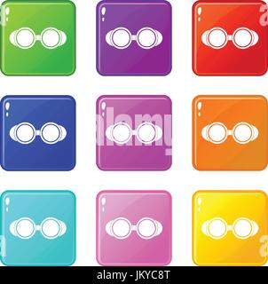 Welding glasses icons set 9 color vector isolated on white for any ...