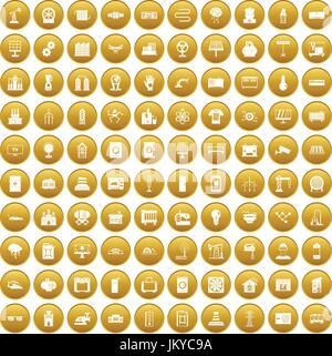 100 electrical engineering icons set gold Stock Vector
