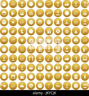 100 emotion icons set gold Stock Vector