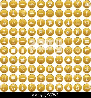 100 engineering icons set gold Stock Vector