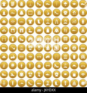 100 fashion icons set gold Stock Vector