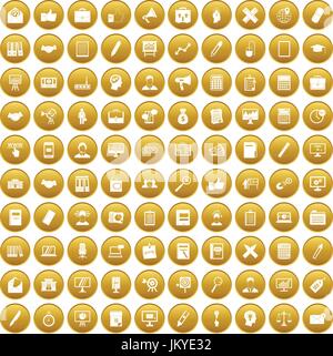 100 finance icons set gold Stock Vector